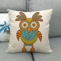 Square linen cushion cover with colorful cartoon owl print on a grey fabric sofa - 45x45cm / Light Gray Floral Line Art Background Owl Style (4)