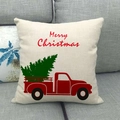Weihnachts-Kissenbezug aus Leinen mit rotem Lkw und Merry Christmas-Aufdruck - 45cmx45cm / Retro LKW Merry Christmas Stil (1)