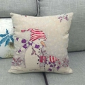 Linen Christmas pillowcase featuring snowman with red hat on grey sofa decoration - Large Snowman and Berries