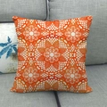 Close-up of geometric orange mandala pattern on linen throw pillow on gray sofa - 18x18 Inch / Orange Vintage Mandala Style (5)