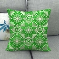 Detail of green floral mandala pattern on linen decorative square pillowcase - 18x18 Inch / Green Lace Floral Mandala Style (6)