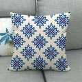 Detail of blue geometric damask pattern on linen throw pillowcase on grey sofa - 18x18 Inch / Blue Damask Geometric Pattern Style (7)