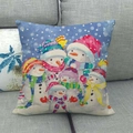 Christmas snowman pattern linen pillowcase featuring six cute cartoons on blue background - Six Snowmen Blue Night