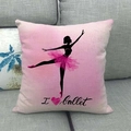 Funda de cojín de lino con silueta de bailarina y detalle del texto I Heart Ballet - Estilo De Spray Rosa I Love Ballet (3)