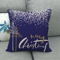 Navy blue linen pillowcase with gold Christmas tree design and Merry Christmas text - Deep Blue Hand-drawn Gold White Forest Style (9)