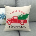 Linen Christmas pillowcase featuring red vintage truck and Farm Fresh tree print - 45cmx45cm / Farm Fresh Retro Style (6)