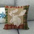 Funda de cojín navideña de lino con cuadros rojos y diseño de cabeza de reno blanco - 45x45 cm / Cuadros Rojo Verde Jolly Merry Alce (8)