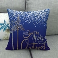 Navy blue linen Christmas pillow cover with golden tree and Merry Christmas text - Deep Blue Gold Snowflake Wish Style (10)