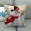 Federa natalizia in lino con motivo pupazzo di neve su un divano grigio chiaro - Pupazzo di Neve Vintage con Cappello e Scopa (34)
