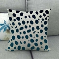 Close-up of linen pillowcase with blue irregular dots on a gray sofa fabric - Dark Blue Polka Dot Style (9)