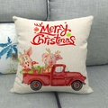 Linen Christmas pillow case with pink pigs in red truck and Merry Christmas print - Pink Pigs In Red Truck(11)