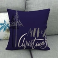 Navy linen Christmas cushion cover with Merry Christmas text and tree pattern - Navy Blue Minimalist Knit-look Trees Style (11)