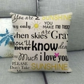 Linen decorative pillow cover with Sun and heart pattern featuring 'You are my sunshine' text - Linen Color You Are My Sunshine (Style 2)