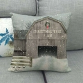 Housse de coussin en lin avec motif de ferme de Noël rustique sur un canapé - Style 10