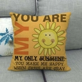Linen sun pillowcase with YOU ARE MY ONLY SUNSHINE slogan on a cozy grey sofa - Orange Bold Slogan Sun (Style 4)