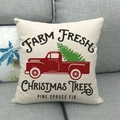 Linen Christmas pillow cover with red truck and tree design on a grey sofa - 45cmx45cm / Pine Spruce Fir Farm Style (9)