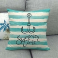 Funda de cojín de algodón y lino estilo marinero con ancla y texto de Summer Time - Estilo Rayas Ancla (1) / 45x45cm