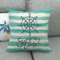 Funda de cojín de algodón y lino marino con rayas azules y timón de barco impreso - Estilo Rayas Timón (2) / 45x45cm