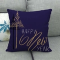 Navy linen Christmas pillow case with gold Happy New Year print and tree pattern - Deep Blue Gold Happy New Year Style (13)