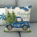 Linen Christmas pillow cover with vintage blue truck and watercolor trees design - Blue Vintage Truck Style (6)