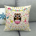 Macro detail of cartoon owl linen pillow cover texture and birthday party pattern print - Owl with Birthday Cake (9)