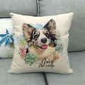 Detail van de linnen kussensloop met een Welsh Corgi en illustratie van vetplanten - Corgi en Vetplanten Stijl (3)