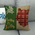 Funda de cojín navideña de lino con diseño de oso a cuadros rojos y verde oscuro - 45x45 cm / Patchwork Verde Holly Jolly Oso (12)