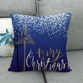 Dark blue linen pillowcase with golden Merry Christmas tree design on a gray sofa - Deep Blue Calligraphy Text Wish Style (14)