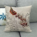 Funda de cojín navideña de lino con estampado vintage de Papá Noel y su trineo - Papá Noel Volando Sobre el Pueblo (27)