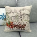 Funda de cojín navideña de lino con estampado de Papá Noel y trineo en sofá gris - Escena de Nieve de Navidad Vintage (24)