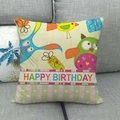 Linnen kussensloop met uil en dierenmotief voor een Happy Birthday thema - Dieren Stapelen Happy Birthday Stijl (2)