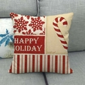 Housse de coussin de Noël en lin avec texte Happy Holiday et motif de canne à sucre - Happy Holiday Imitation Lin (9)