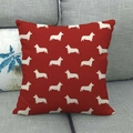Kissenbezug aus Leinen mit rotem Corgi-Hundesilhouetten-Muster für Sofa Deko - Roter Hintergrund Corgi Silhouette Stil (11)