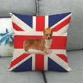 Corgi Kissenbezug aus Leinen mit Union Jack und Krone auf einem grauen Sofa - Britische Flagge Corgi Stil (12)