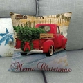 Linen Christmas pillowcase featuring a red vintage truck and Merry Christmas text - Orchard Theme Red Truck Style (10)