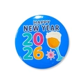 Blue tinplate badge with Happy New Year 2026 beer and fireworks design for parties - 58mm / New Year Blue Style 3