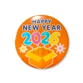 Orange tinplate badge with 2026 Happy New Year balloon and firework design - 58mm / New Year Orange Style 3