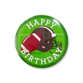 Green tinplate badge featuring a football helmet design with Happy Birthday text - 58mm / Green Field Helmet (Style 3)