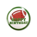 Chapa de cumpleaños de fútbol en hojalata con texto verde sobre un fondo blanco - 58mm / Fútbol con marco verde (Estilo 5)