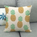 Detail of linen pillowcase with pineapple pattern on a grey sofa for home decor - Beige Pineapple Print Style (12)