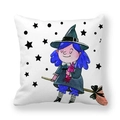 Detail of white square pillowcase with cute hand-drawn cartoon witch and stars print - Cartoon Little Witch Hand-drawn Style (15) / 45x45cm