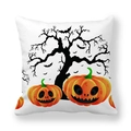 Detailed view of Halloween pillowcase featuring orange pumpkins and black spooky tree - Dead Tree Bat and Jack-o-lantern Combination Style (16) / 45x45cm