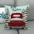Linen Christmas pillowcase featuring a red vintage truck and Merry Christmas text - Snowy Forest Red Truck Style (12)