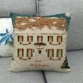 Housse de coussin de Noël en lin avec motif maison enneigée et texte Merry Christmas - Style 16