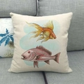 Detailed texture of linen cushion cover featuring vintage orange and red fish illustrations - Vintage Fish Illustration (17)