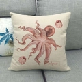 Detailed macro of the durable linen fabric and red vintage octopus print on the cushion cover - Vintage Red Octopus (19)