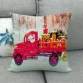 Linen Christmas pillowcase featuring a red vintage truck with snowman and holiday tree - Snowman Driving Red Truck Style (15)