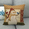 Housse de coussin de Noël en lin avec bonhomme de neige et oiseaux sur un canapé - Bonhomme de Neige et Oiseau Bleu (16)