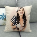 Square linen pillow cover with sailor woman portrait on grey fabric sofa - Striped Shirt Sailor Girl (3)