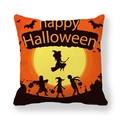 Halloween πορτοκαλί μαξιλαροθήκη με σιλουέτα μάγισσας και σχέδιο με φεγγάρι - Στυλ Πορτοκαλί Πανσέληνου και Παιδιών (2) / 45x45cm